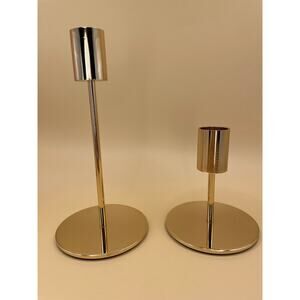Pre-owned Minimalistic Gold Taper Candle Holder Set Of 2 ONLY